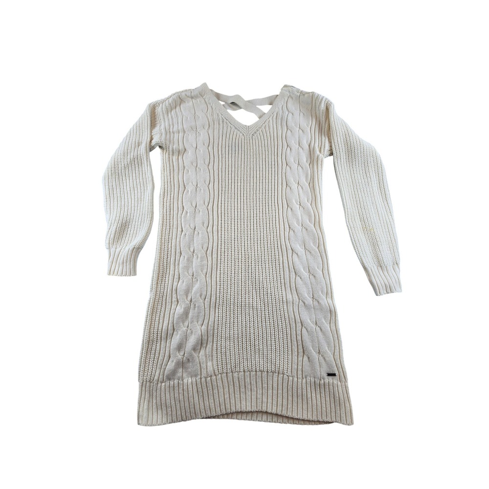 Hollister Cream Cable Knit Sweater‎ Dress V-Neck Strappy Back Small 359D2376